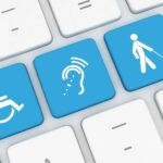 a keyboard with various keys replaces with common disability logos