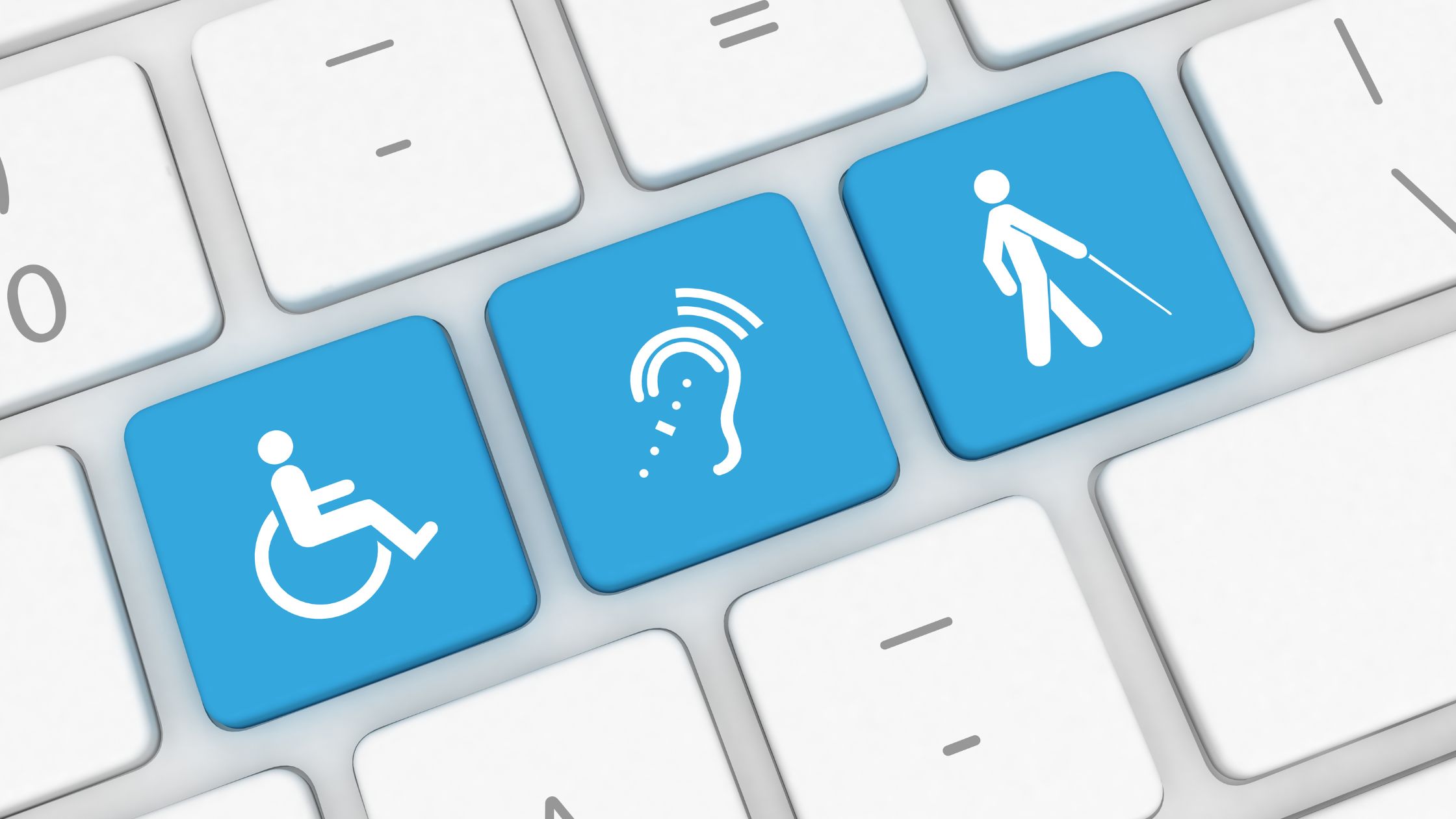 a keyboard with various keys replaces with common disability logos